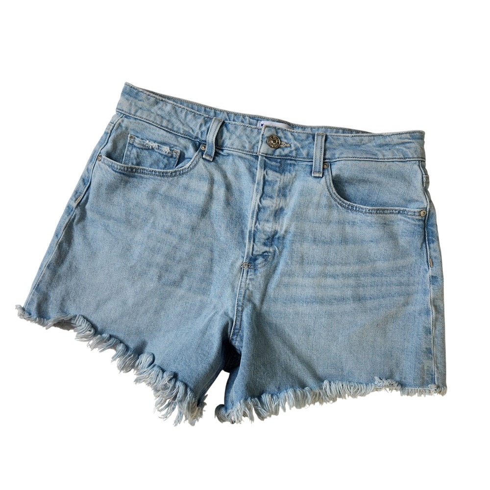 PAIGE Noella High Rise Denim Shorts Francis Distressed Light Wash Blue Cut Offs